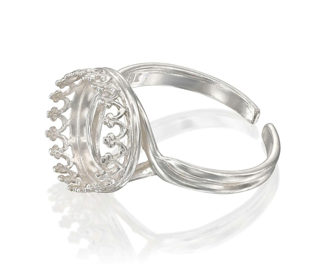 3501 925 Sterling Silver Adjustable - 6 to 9 Ring Base - 12mm Round Bezel
